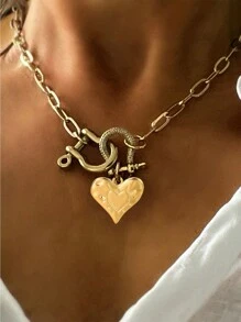 1 pieza de hebilla de herradura completa con rhinestones a la moda y hebilla de herradura lisa, collar con colgante desmontable en forma de corazón, es una opción imprescindible para los artículos de moda femenina, Día de San Valentín, mamá, madre, Día de la Madre, regalo
