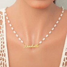 1 chiếc vòng cổ tên tùy chỉnh, chuỗi hạt ngọc trai bằng thép không gỉ mạ vàng 18K, thời trang và đa năng cho phụ nữ đeo hàng ngày - Vàng - Xem 3