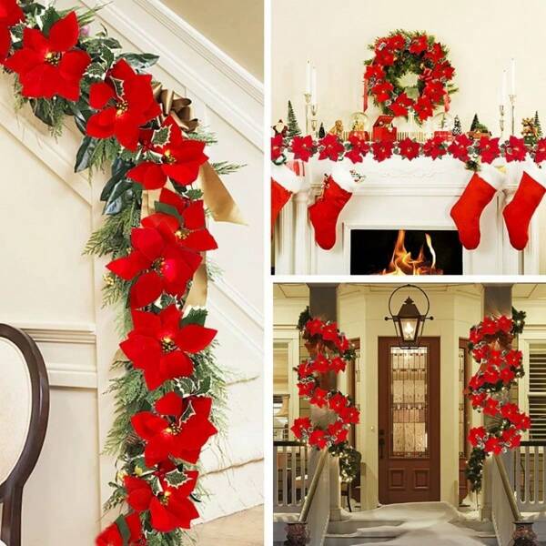 1pc Vine, Poinsettia Vine, Home & Hotel Decoration, Table Decoration,Centerpieces,Artificial Flowers,Plastic Flowers