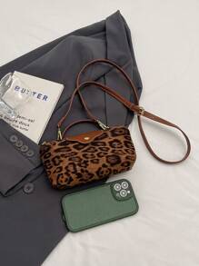 1 Stück schwarze Hirsch Muster geprägte Vintage Krokodilleder Textur Großraum PU Handtasche, Damen Schultertasche (zufälliges geprägtes Muster), Leoparden Muster Damen Geldbörse, Leoparden Muster Revival, Herbst/Winter Mode Leoparden Muster Damen Geldbörse, Neue Herbst/Winter Tiger Muster Damen Tasche - Braun - Übersicht 9
