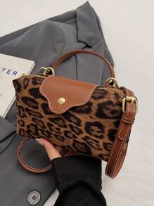 1 Stück schwarze Hirsch Muster geprägte Vintage Krokodilleder Textur Großraum PU Handtasche, Damen Schultertasche (zufälliges geprägtes Muster), Leoparden Muster Damen Geldbörse, Leoparden Muster Revival, Herbst/Winter Mode Leoparden Muster Damen Geldbörse, Neue Herbst/Winter Tiger Muster Damen Tasche - Braun - Übersicht 2