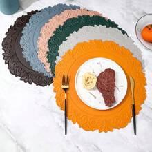 4 件/6 件/8 件/12 件加厚复古花卉皮革餐垫，可洗圆形隔热杯垫，适用于餐厅、家居、派对、节日装饰