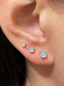 Boucles d'oreilles à tige en argent sterling 925 avec opale (vendues à l'unité ou par 3) | Boucles d'oreilles hypoallergéniques | Boucles d'oreilles pour femmes, filles et hommes (2 mm, 3 mm, 4 mm), vendues à l'unité ou par 3, pas par paire