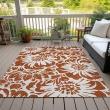5' X 8' Rust And Ivory Floral Washable Non Skid Indoor Outdoor Area Rug - Multicolor - View 9