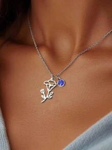 suteyi Dây chuyền đá quý sinh nhật hoa dành cho nữ Dây chuyền tháng sinh hoa bằng thép không gỉ bạc Dây chuyền sinh nhật tinh tế 1-12 Mặt dây chuyền đá quý sinh nhật Dây chuyền xích cổ Trang sức sinh nhật cá nhân Ngày lễ tình nhân - Nhiều màu - Xem 17