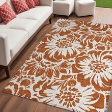 5' X 8' Rust And Ivory Floral Washable Non Skid Indoor Outdoor Area Rug - Multicolor - View 1