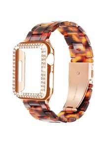 2 件年轻时尚表带和保护壳套装，适用于 Watch Ultra 3 2 1 SE/S10/S9/S8/S7/S6/S5/S4/S3/S2，轻巧可调节不锈钢带扣表带，玫瑰金镶钻保护壳，适用于 38mm/40mm/41mm/42mm/44mm/45mm/46mm/49mm 智能手表 - 棕色 - 查看 3