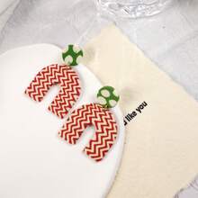 1 对时尚红色和绿色圣诞色手工聚合物粘土耳环，多形状波尔卡圆点图案，圣诞礼物配饰适合女性节日和日常穿着 - 紅綠配色耳環 - 查看 7