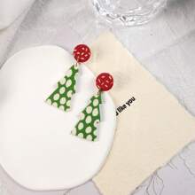 1 对时尚红色和绿色圣诞色手工聚合物粘土耳环，多形状波尔卡圆点图案，圣诞礼物配饰适合女性节日和日常穿着 - 紅綠配色耳環 - 查看 6
