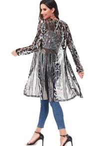 Women's Sparkly Sequin Cardigan Long Sleeve Open Front Glitter Kimono - 金色 - 查看 5