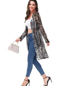 Women's Sparkly Sequin Cardigan Long Sleeve Open Front Glitter Kimono - 金色 - 查看 3