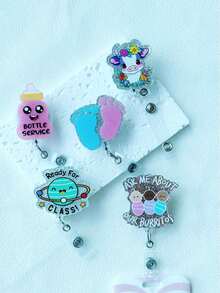 1 件可伸缩 ID 徽章卷轴，带有各种可爱元素，如星球、瓶子、婴儿、脚印、小牛，适合作为教师礼物或学生/员工日常佩戴 - 多色 - 查看 1