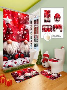 1/2/3/4 Pieces Three Christmas Gnomes Pattern Digital Printed Waterproof Shower Curtain, Bathroom Set, Bathroom Non-Slip Mat, Toilet U-Mat, Toilet Cover, Comes With 12 Hooks And 1 Shower Globe, Perfect Christmas Gift For Yourself And Your Family, Multiple Sizes Available! Home Bathroom Decor Fall Decor Bathroom Accessories Back To School