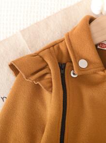 3 件套年轻女孩时尚休闲翻领夹克 + 蝴蝶结喇叭裤 + 配套帽子