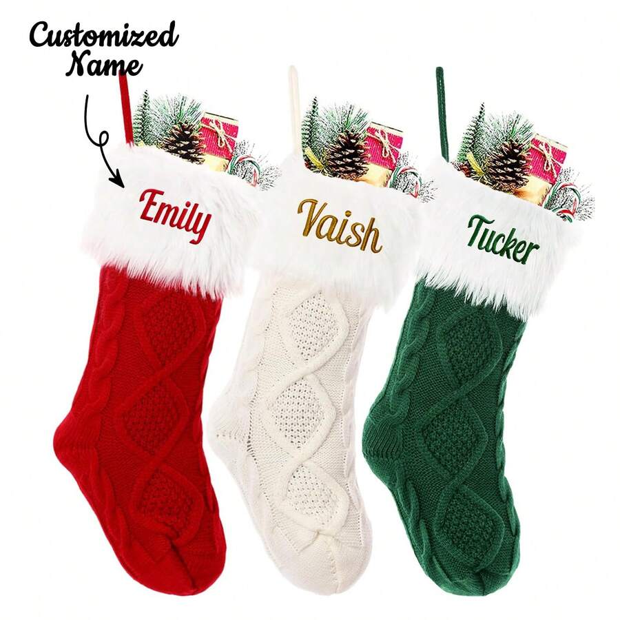 1 szt. Spersonalizowane pończochy, 18" duże, robione na zamówienie pończochy z haftowanym imieniem, świąteczne i rodzinne pończochy do dekoracji kominka