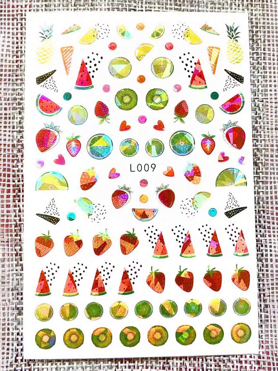 1 miếng dán móng tay hình trái cây 3D Holographic, đồ trang trí nghệ thuật móng tay hoạt hình dễ thương - Bụi hồng - Xem 1