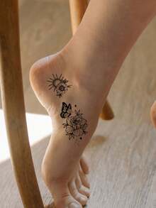 1 miếng dán hình xăm tạm thời họa tiết nhỏ màu đen, thích hợp cho cánh tay, chân, v.v. Hoa hướng dương đáng yêu, bướm, phong cách Y2K - màu đen - Xem 3