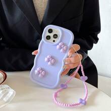 新款TPU防震手机壳 + 马卡龙波浪边 + 性感嘟嘴 + 电镀蝴蝶爱心串珠链 + 全套手机壳，兼容 15、XR、 15 Pro Max、12 Pro Max、13 Pro Max、14 Pro Max、13、14、11、12 Pro、14、 XS、78GES2、A53、A14、A23、S23 Ultra、S24、A14、A15、S23、A73，兼容Redmi、OPPO手机，国际版，非国内版 - 紫色 - 查看 2