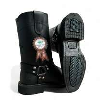 BOTA ESTILO CHOOPER VAQUERA CON ARGOLLAS EN PIEL RODEO CABALLERO MOTOCICLETA CON SUELA ANTI DERRAPE DE HULE - Negro - Ver 4