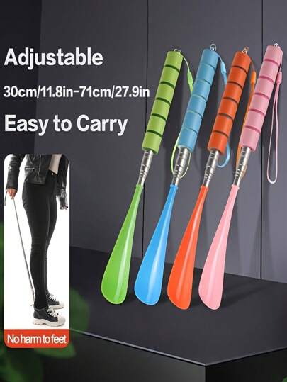 1 Stück verstellbarer und ausziehbarer Schuhanzieher - ergonomisches Design aus Kunststoff mit Edelstahlgriff, Hilfsmittel für Senioren und Mobilitätseingeschränkte, Schulmaterial