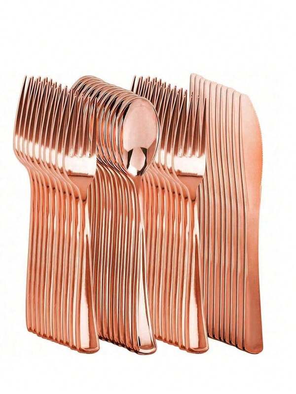 75 piezas Juego de Cubertería Premium en Oro Rosa, incluye 25 tenedores dorados, 25 cucharas doradas, 25 cuchillos dorados, adecuado para fiestas, cumpleaños, bodas, reutilizable después del lavado