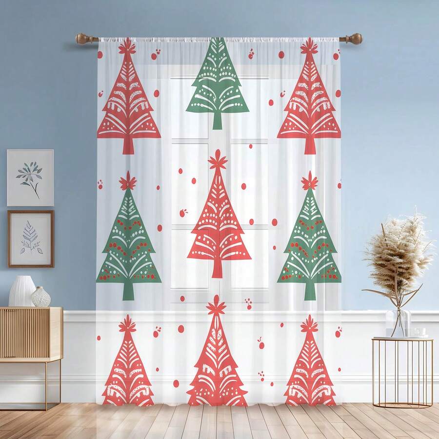 1 chiếc rèm voan mỏng tinh tế cho Giáng sinh, quà tặng Giáng sinh, rèm vải mỏng trang trí nhà cửa, thích hợp cho phòng ngủ, phòng khách, phòng ăn, phòng học, trang trí nhà cửa - Nhiều màu - Xem 1