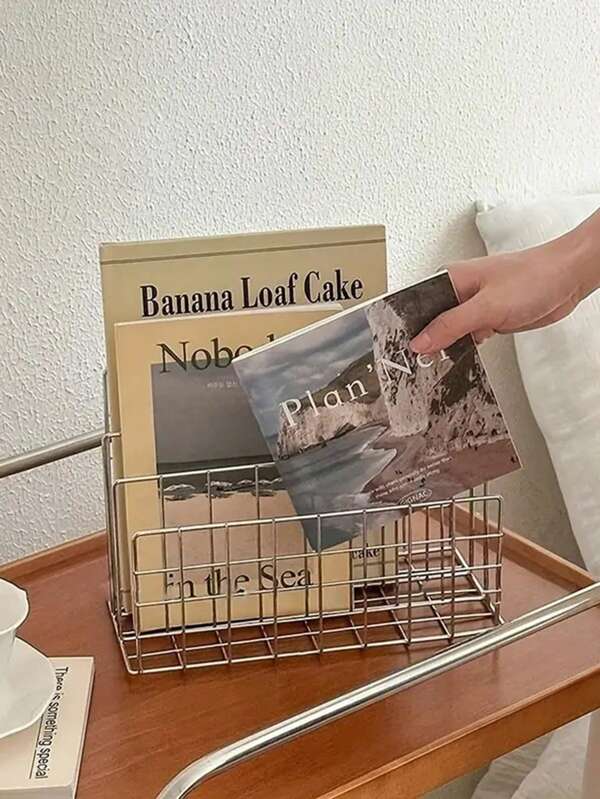 3-Tier Iron Magazine Rack, Fashionable Silver Newspaper/Book Organizer Rack With Storage Baskets, Suitable For Home & Office