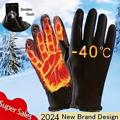 1 par de guantes resistentes al calor - Impermeables, compatibles con pantalla táctil, protección térmica para hombres - Apropiados para deportes de invierno, ciclismo, esquí y actividades al aire libre