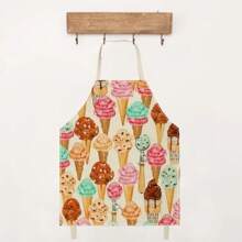 1pc Ice Cream Pattern Linen Apron, Creative & Fashion Print Household Cleaning Apron, Waterproof & Oil-Proof Easy Cleaning Cooking Baking Apron, Creative Home Apron, Work Uniform