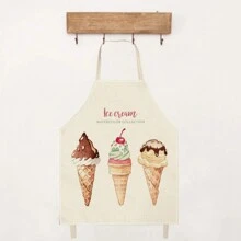 1pc Ice Cream Pattern Linen Apron, Creative & Fashion Print Household Cleaning Apron, Waterproof & Oil-Proof Easy Cleaning Cooking Baking Apron, Creative Home Apron, Work Uniform