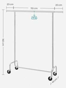 SONGMICS Burro Ropa con Ruedas, Perchero Burro Extensible con Carga Pesada, Capacidad de Carga de 130 kg, FÁcil de Montar, PortÁtil, Plata/Negro Mate/Blanco Mate - ‎150x45x160cm - Ver 6