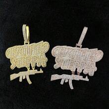DUBSS 1 件经过认证的 Steppa 枪项链男士冰晶吊坠真金镀金方晶锆石嘻哈珠宝 - 字母 - 查看 6