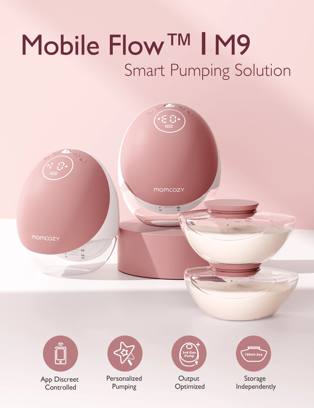 Momcozy Tirelait électrique portable Mobile Flow M9, tirelait portable à contrôle discret