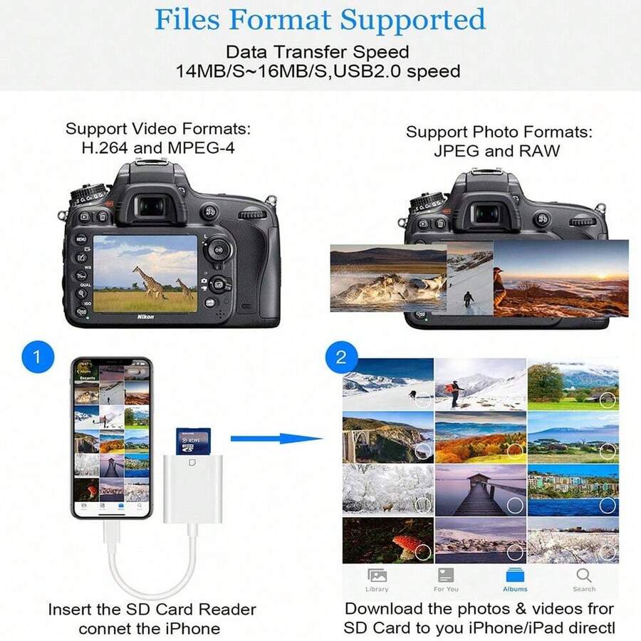 Lightning to SD Card Camera Reader מצלמה דיגיטלית קורא כרטיסי SD עבור