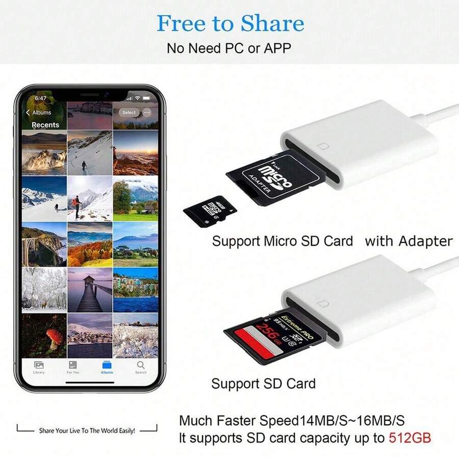 Lightning to SD Card Camera Reader מצלמה דיגיטלית קורא כרטיסי SD עבור