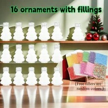 (免费赠送 5 包随机颜色填充泡沫球) 16 个 DIY 圣诞树装饰瓶、圣诞树挂帘 - 50ml 迷你塑料空装饰瓶带挂环，适合节日和婚礼装饰 - 透明掛件16件 - 查看 11