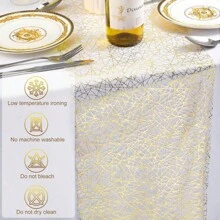 1 卷金属金色欧根纱桌旗，简约纯色设计，适合派对、婚礼和节日装饰，可剪裁和包装作为礼物，适合桌椅装饰 - 金色 - 查看 13