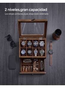SONGMICS Cajas y organizadores de relojes, vuelta al colegio, almacenamiento para dormitorio, Regalo de Navidad - Café integral - Ver 3