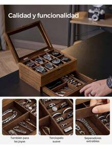 SONGMICS Cajas y organizadores de relojes, vuelta al colegio, almacenamiento para dormitorio, Regalo de Navidad - Café integral - Ver 4