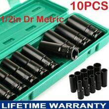 10x Deep Impact Socket Set 1/2" Drive Long Reach Thin Wall Metric Socket 10-24mm - Black - View 1
