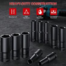 10x Deep Impact Socket Set 1/2" Drive Long Reach Thin Wall Metric Socket 10-24mm - Black - View 9