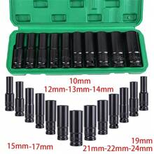 10x Deep Impact Socket Set 1/2" Drive Long Reach Thin Wall Metric Socket 10-24mm - Black - View 8