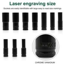 10x Deep Impact Socket Set 1/2" Drive Long Reach Thin Wall Metric Socket 10-24mm - Black - View 5