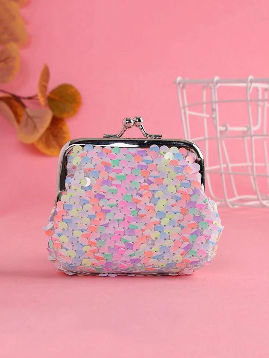 1pc Double-Sided Colorful Sequin Coin Purse, Metal Clip Wallet 3 Inch