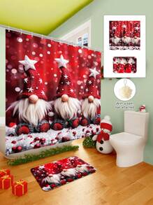 1/2/3/4 Pieces Three Christmas Gnomes Pattern Digital Printed Waterproof Shower Curtain, Bathroom Set, Bathroom Non-Slip Mat, Toilet U-Mat, Toilet Cover, Comes With 12 Hooks And 1 Shower Globe, Perfect Christmas Gift For Yourself And Your Family, Multiple Sizes Available! Home Bathroom Decor Fall Decor Bathroom Accessories Back To School