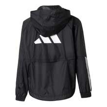 Adidas HYGLM WINDB梭織連帽外套女上衣休閒舒適跑步健身訓練運動外套 IS8036 - 黑色/白 - 查看 2