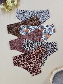 Set de 6 calzones femeninos sin costuras con estampado de leopardo, ropa interior tipo hipster suave, cómoda y transpirable de talla grande