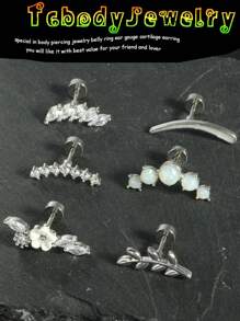 1-6pcs 16G Cartilage Earring Set Stainless Steel Flower Opal CZ Stud Earrings Flat Back Cartilage Conch Helix Piercing Jewelry For Women Valentines,Mom,Mother,Mother's Day,Gift