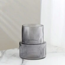 1pc Striped Cylinder Glass Vase, Suitable For Home Dining Table Decoration, Hair Salon Decoration, Spring And Summer Decoration Gifts Birthday Graduation
