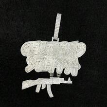 DUBSS 1 件经过认证的 Steppa 枪项链男士冰晶吊坠真金镀金方晶锆石嘻哈珠宝 - 字母 - 查看 8